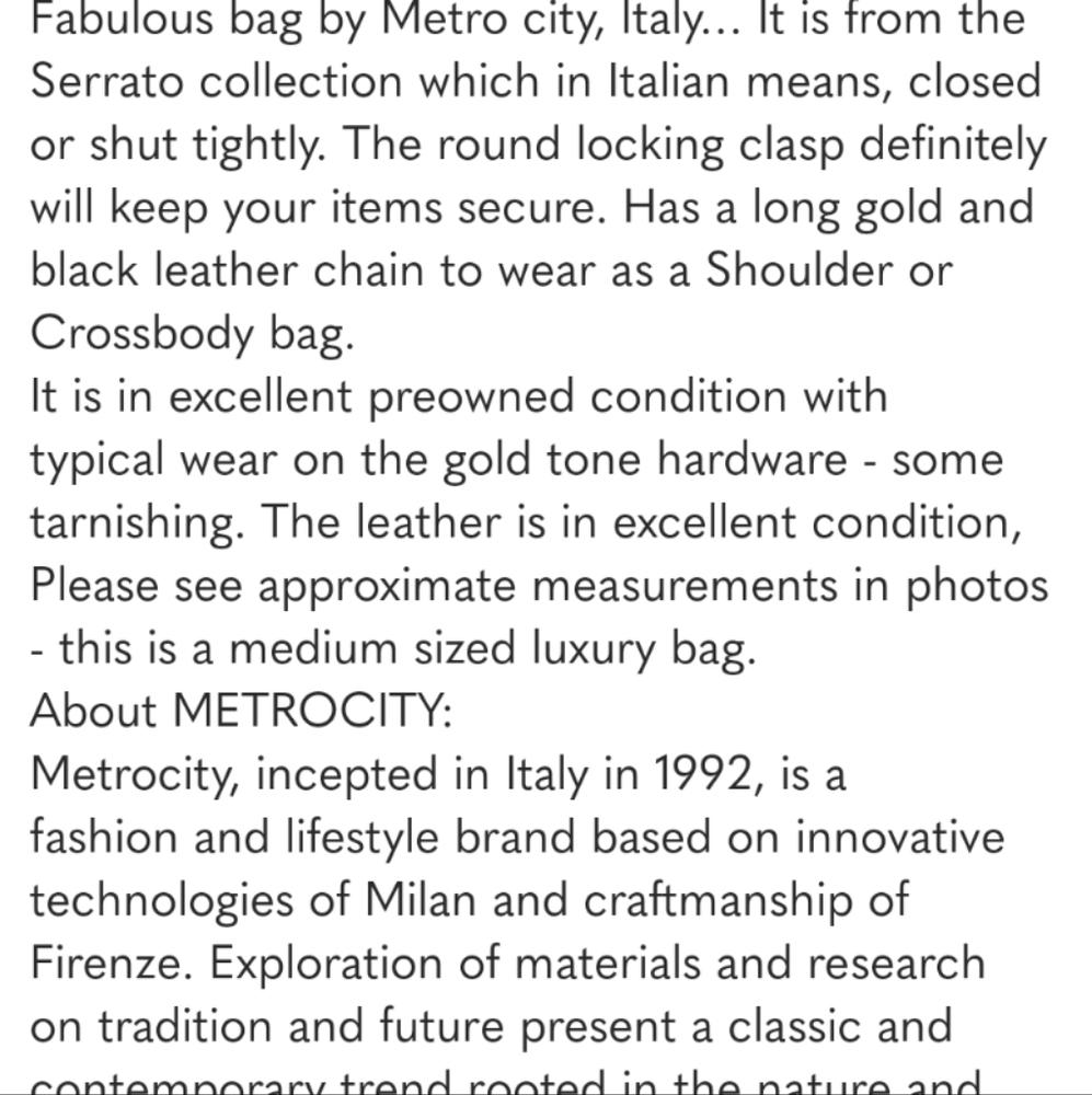 METROCITY ITALY Quilted Leather SERRATO Collection Black Gold Shoulder Bag EUC - Picture 15 of 15